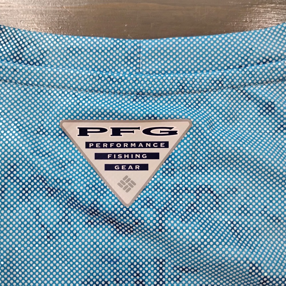 Columbia PFG Shirt Mens XL Blue Gray Long Sleeve Shiny Fish Scale Omni Shade - Picture 7 of 13